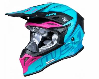 Шлем кроссовый JUST1 J39 THRUSTER (черный/бирюзовый/розовый матовый) L