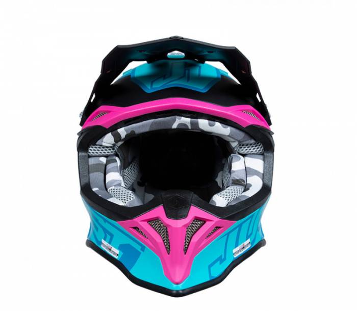 Шлем кроссовый JUST1 J39 THRUSTER (черный/бирюзовый/розовый, матовый) XL