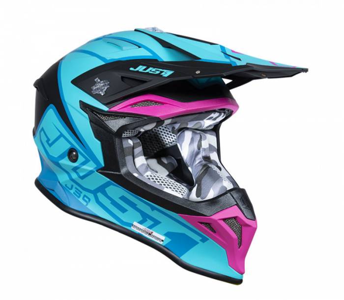 Шлем кроссовый JUST1 J39 THRUSTER (черный/бирюзовый/розовый, матовый) XL
