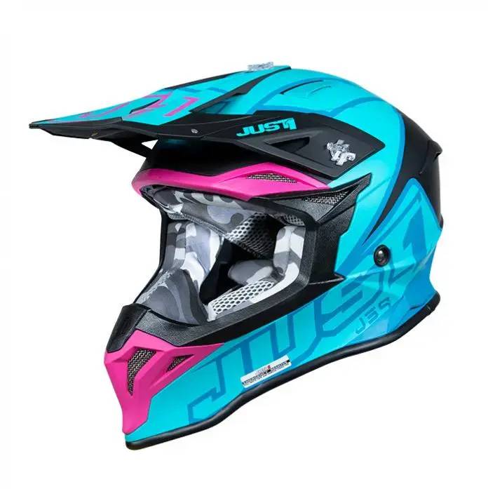 Шлем кроссовый JUST1 J39 THRUSTER (черный/бирюзовый/розовый, матовый) XL